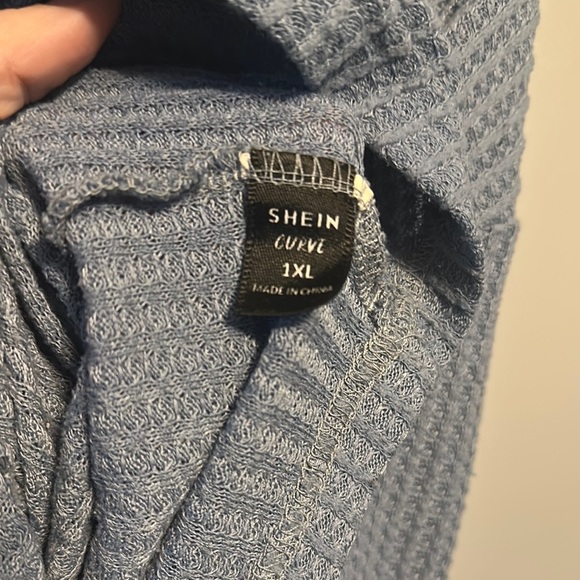 SHEIN Blue Ribbed Polo Collar Sweatshirt - Picture 2 of 5